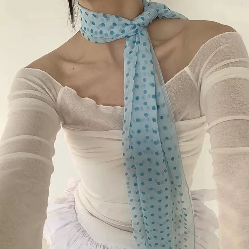 Ladies Polka Dot Silk Scarf Versatile Korean Ins Style Gentle