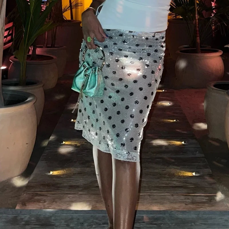 Women Sequin Polka Dot Sexy Mesh Beach Cover Up Skirts
