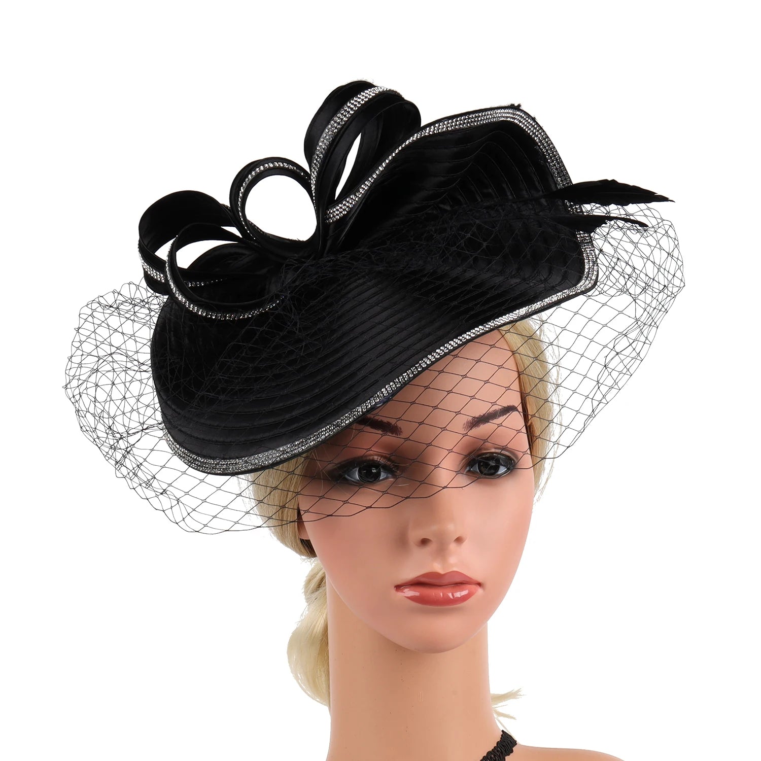 Elegant Women Derby Hats with Veil Headband Tea Party Hat