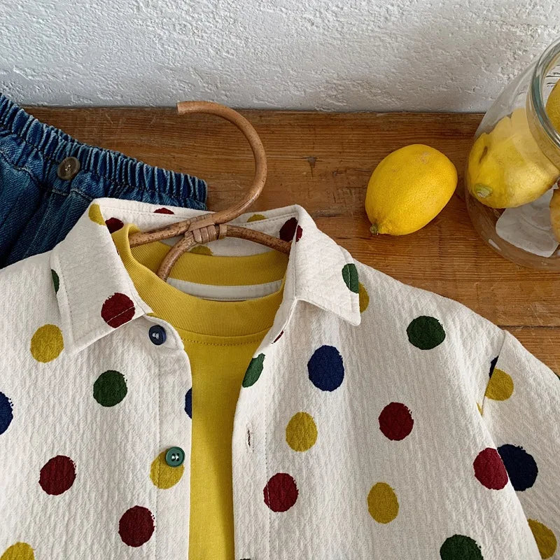 Children's Korean Style Polka Dot Loose Long Sleeve Shirt