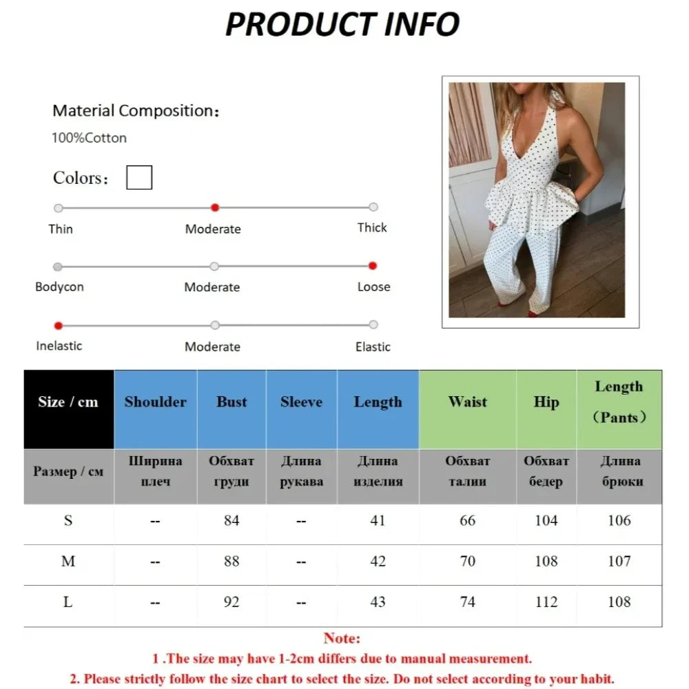 Polka Dot Print Trousers Set Female Spring Summer Hot Girls Sexy V-Neck Halter