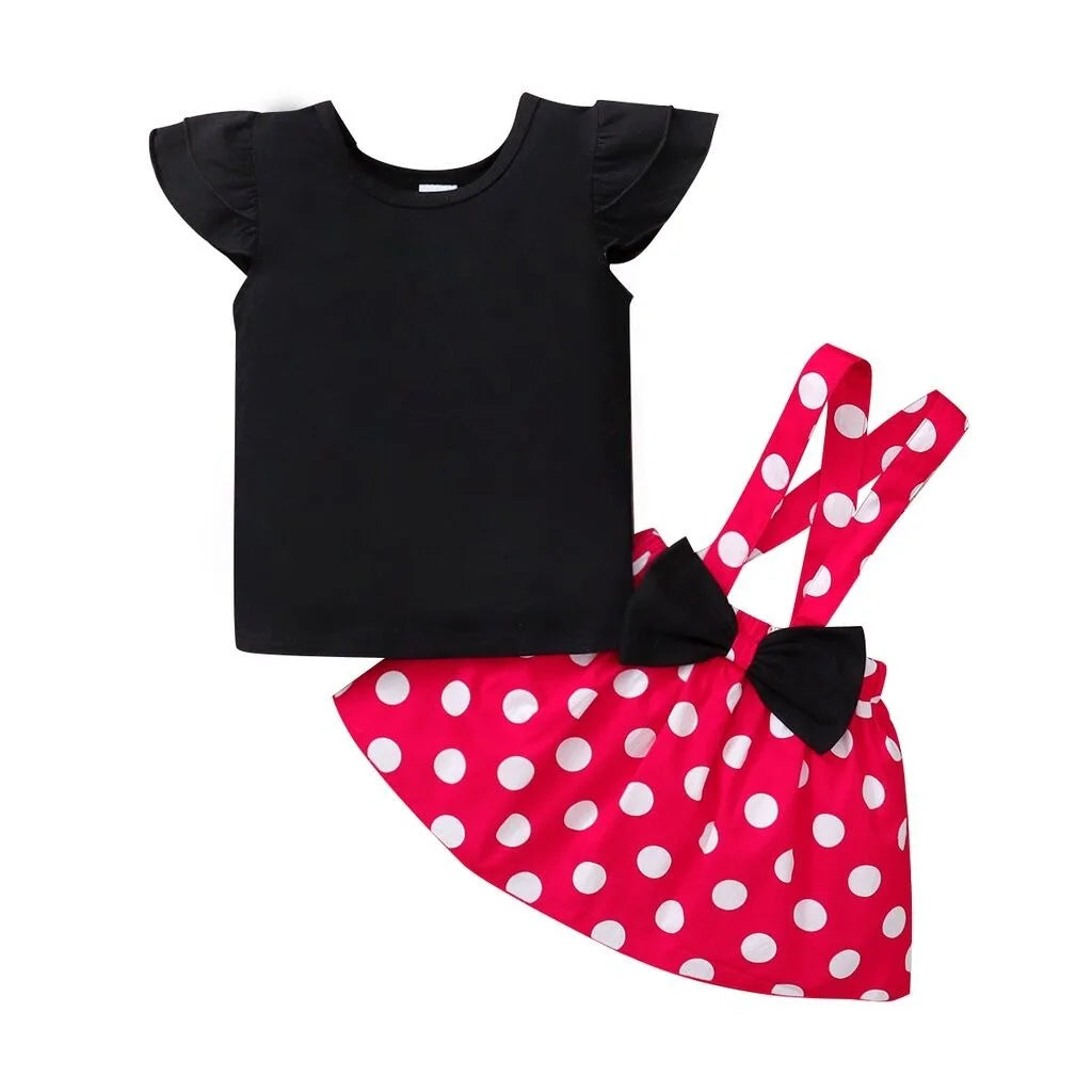Summer Toddler Girls Cute Dress Set Short Sleeve Black
