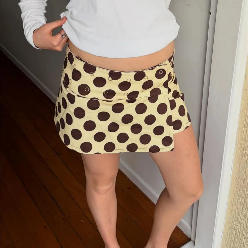 Women Polka Dot Skirt Mid Rise Reversible Wrap Skirts