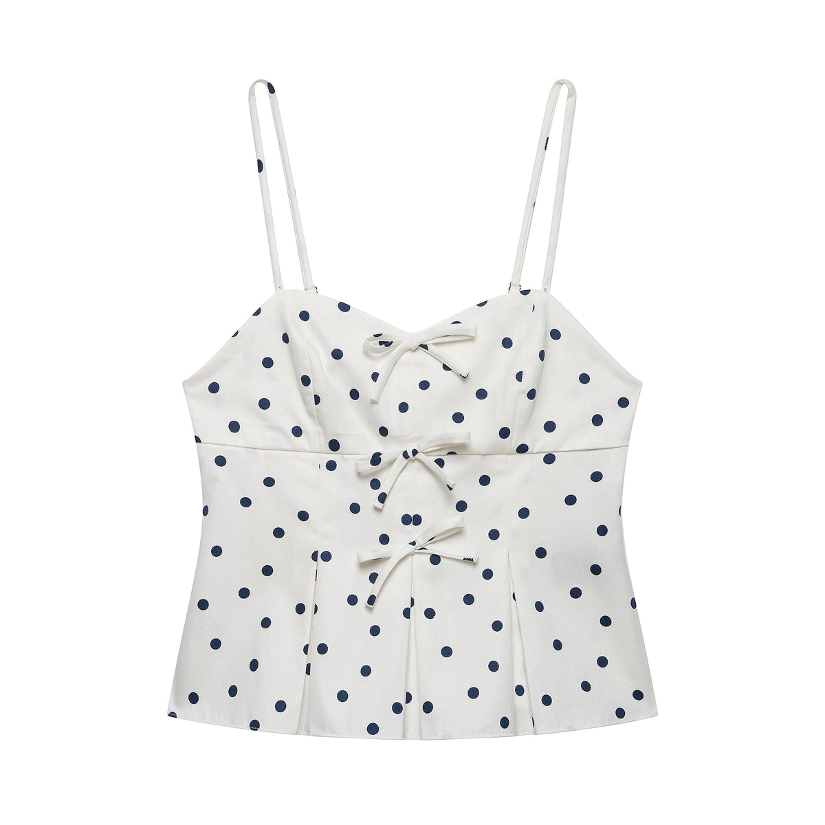 Women's Summer Polka Dots Pants Suit Set Female Front Placket Lace-Up Sexy Camison Top Lady Casual Bucket Long Trousers