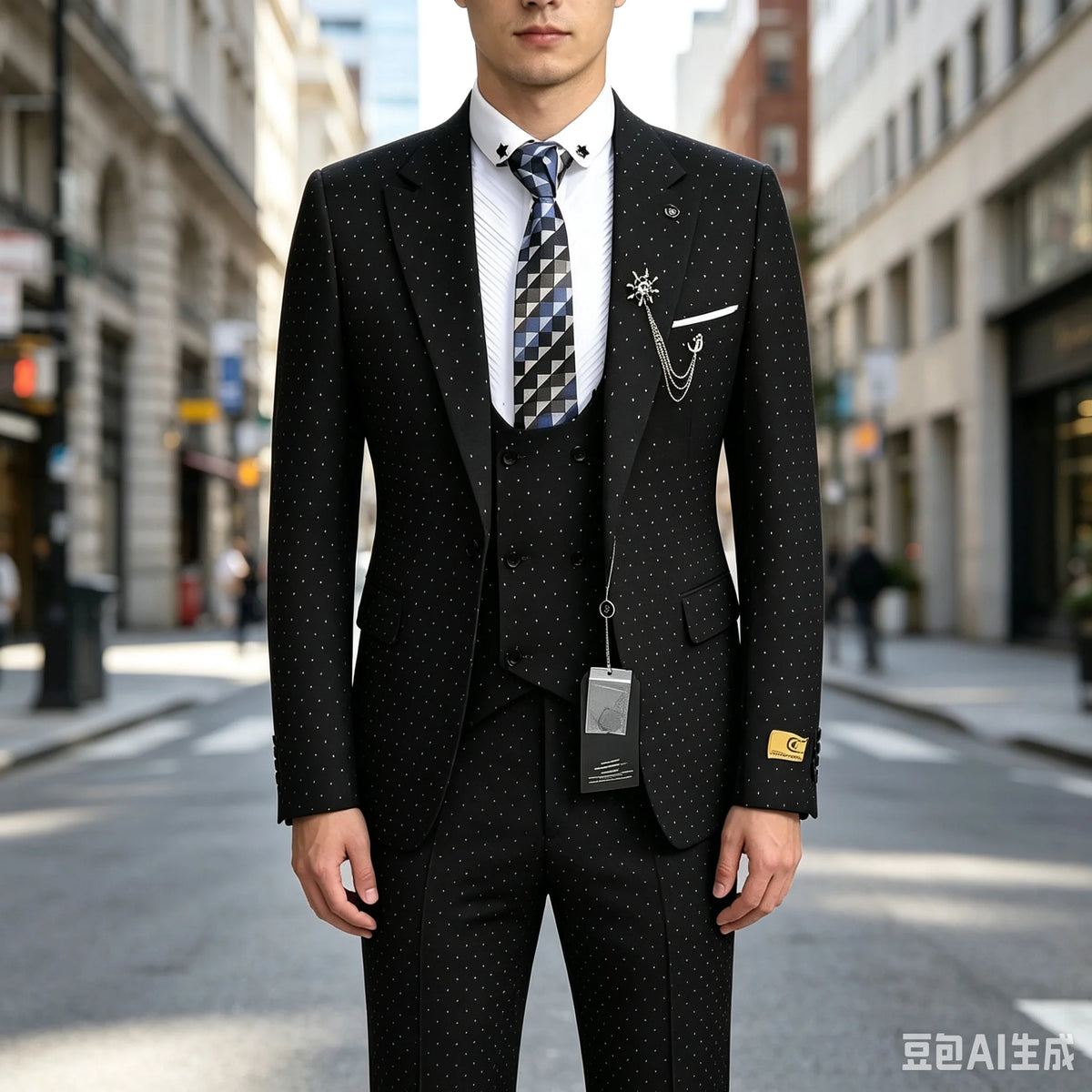 Polka dot Men's wedding Suits 3 piece Fashionable Business Work Clothes Groom
