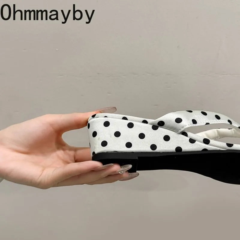 Designer Summer Polka Dot Women Slippers Concise Wedges Heel Dress