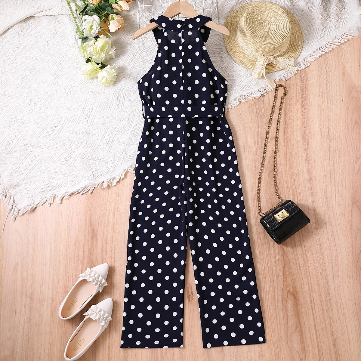 Girls Classic Black White Polka Dot One-Piece Outfit