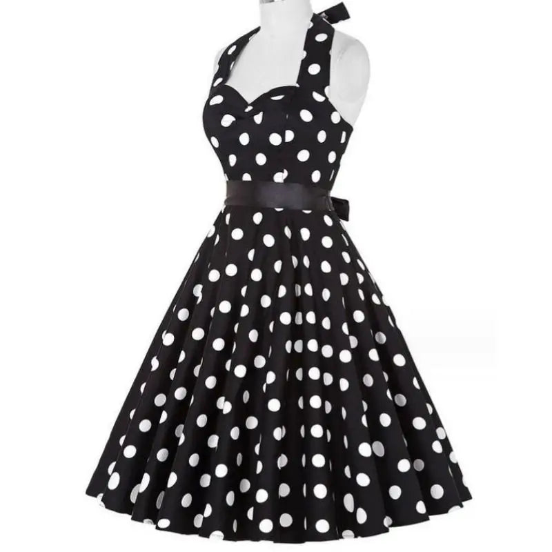 Women Summer Polka Dot Vintage Dress Fashion Party Office Lady Rockabilly