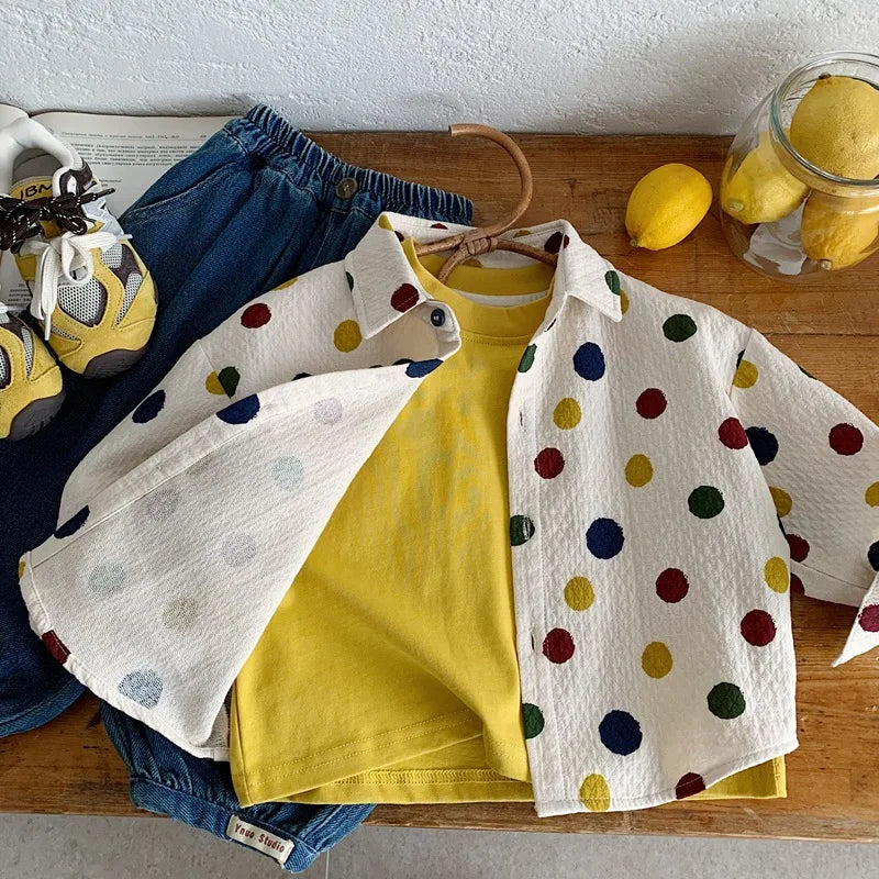 Children's Korean Style Polka Dot Loose Long Sleeve Shirt