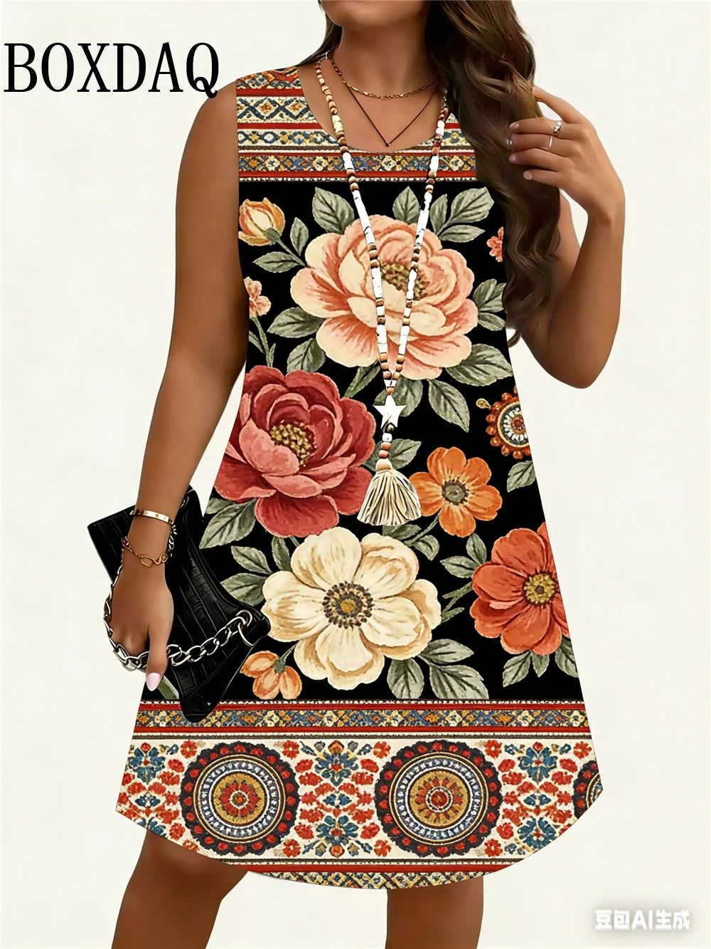 Polka Dot Women Floral Print Summer Short Beach Dress For Woman Floral