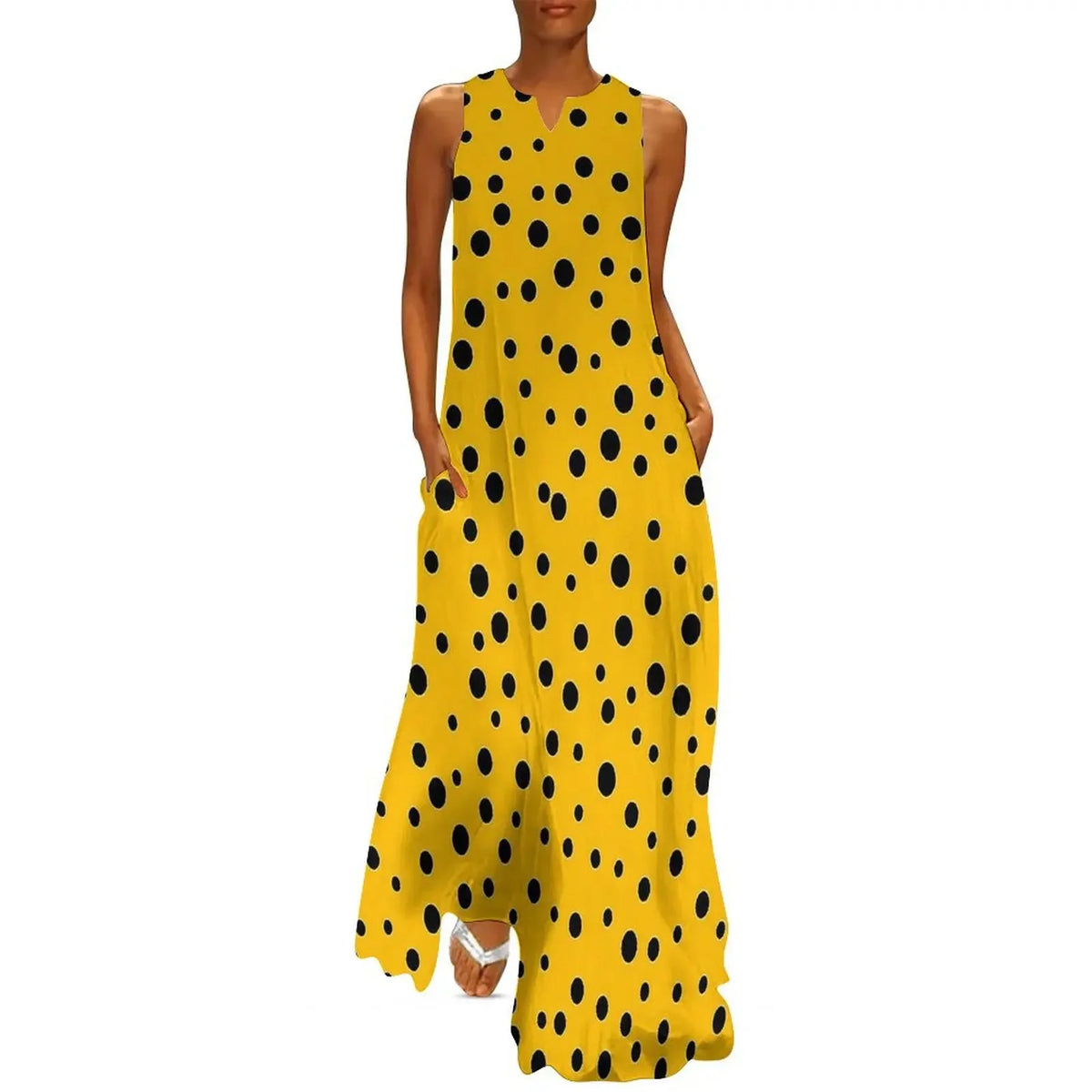 Red And White Polka Dots Print Women Dress  Elegant Maxi Dress V-Neck