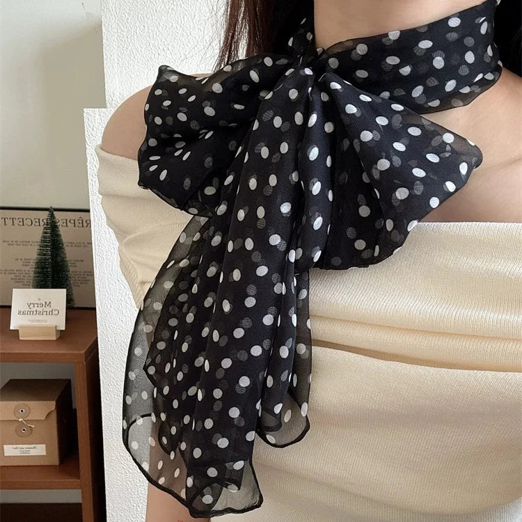 Ladies Polka Dot Silk Scarf Versatile Korean Ins Style Gentle