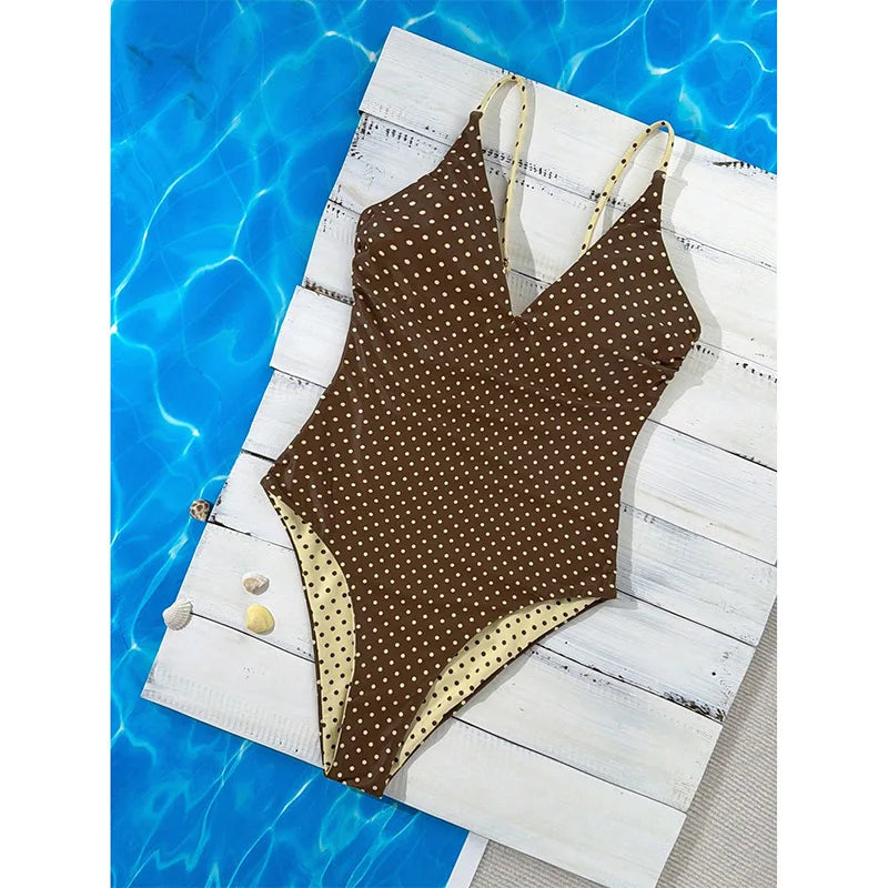 Women's Polka Dot Spaghetti Strap Tummy Control One Piece