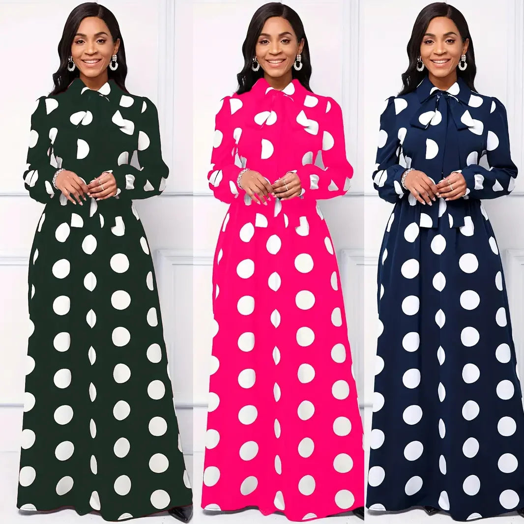 Casual Dresses Elegant Women Long Dress Sleeve Female Robe Bow Knot