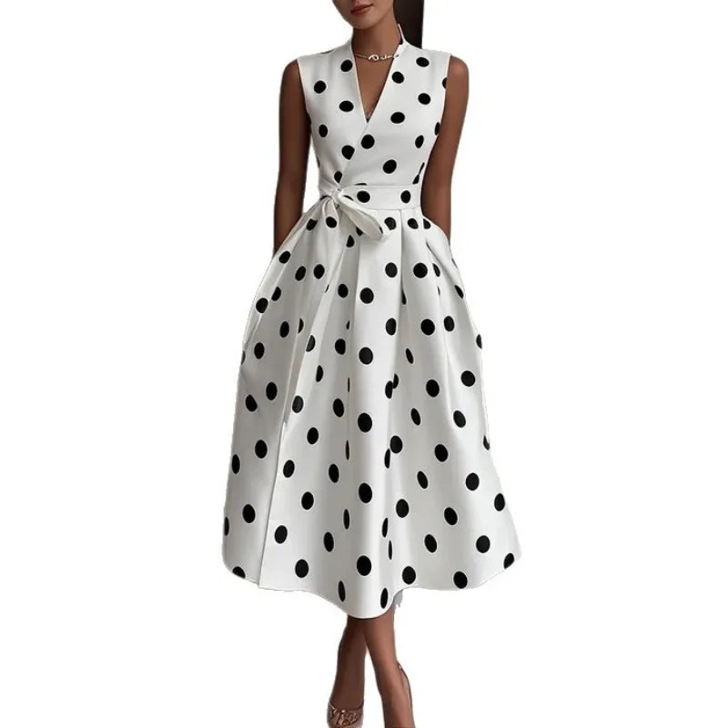 French Polka Dot Dress 2025 Summer Retro New Style Temperament Cinched Waist Slimming Skirt for Children