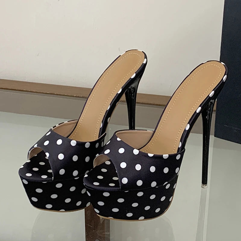 Liyke Sexy Super High Heels Slippers Women Summer Peep Toe Polka Dot shoes