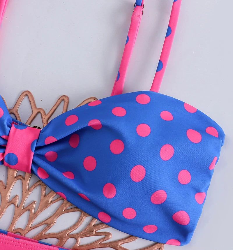Sexy Women's Swimsuit Polka Dot Bandeau Bikinis Set Low Waist