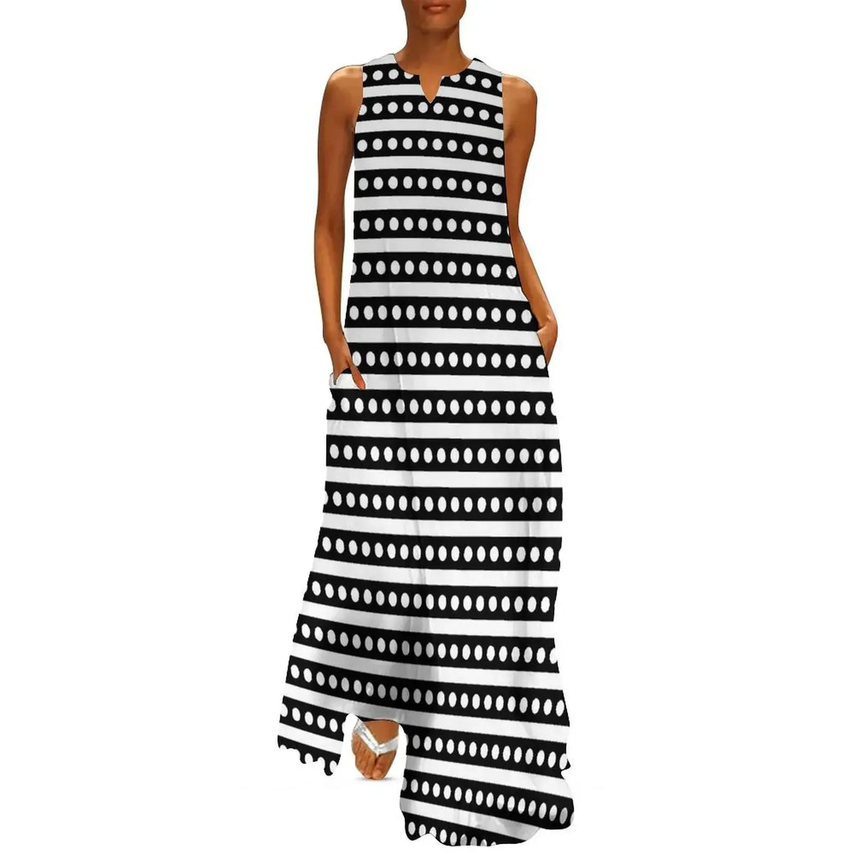 Robe Striped Polka Dot Women Beach Dress Summer Black and White Two Tone