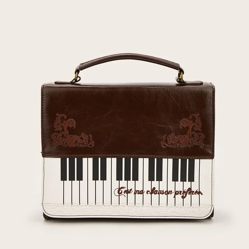 Girls Polka Dot Piano Key Handbag Black And White Retro