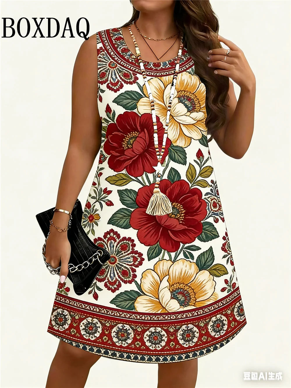 Polka Dot Women Floral Print Summer Short Beach Dress For Woman Floral