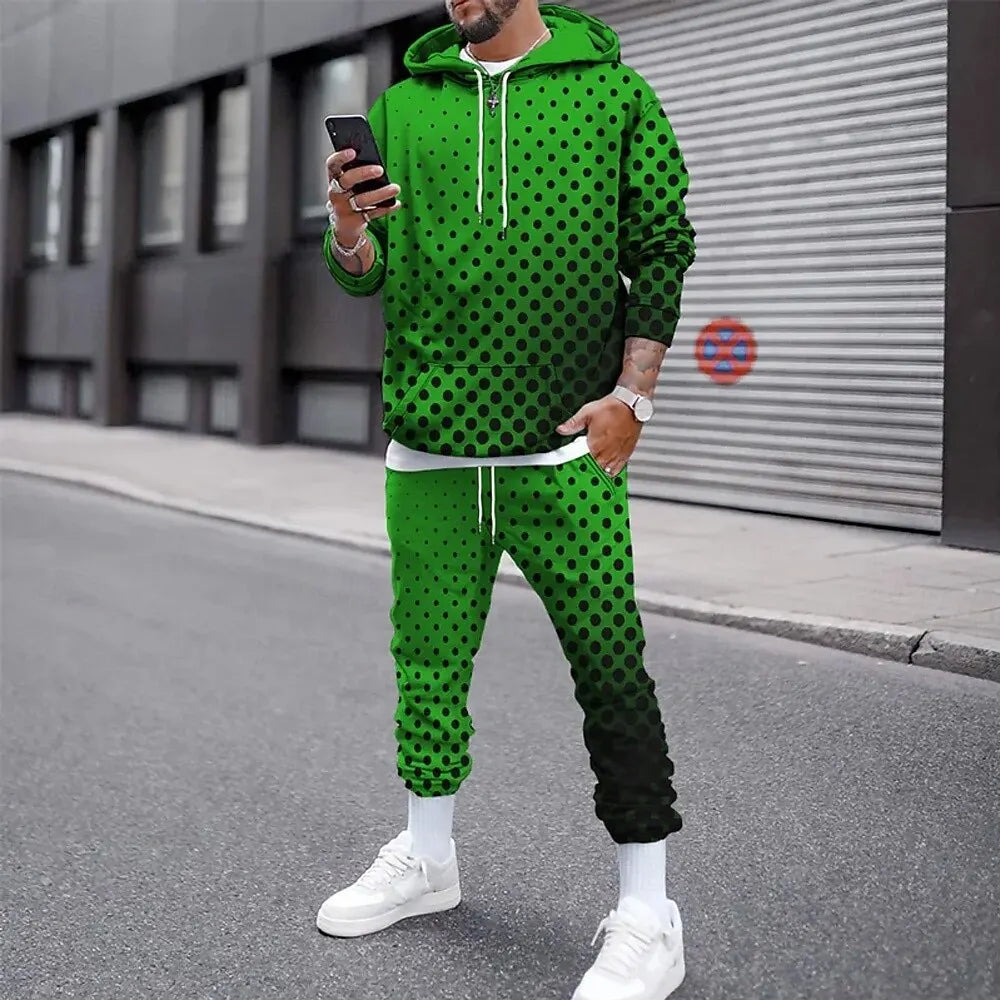 Funny 3D Polka Dot Print Men Hoodies Set Autumn Winter Casual Sweatshirt Sweatpants