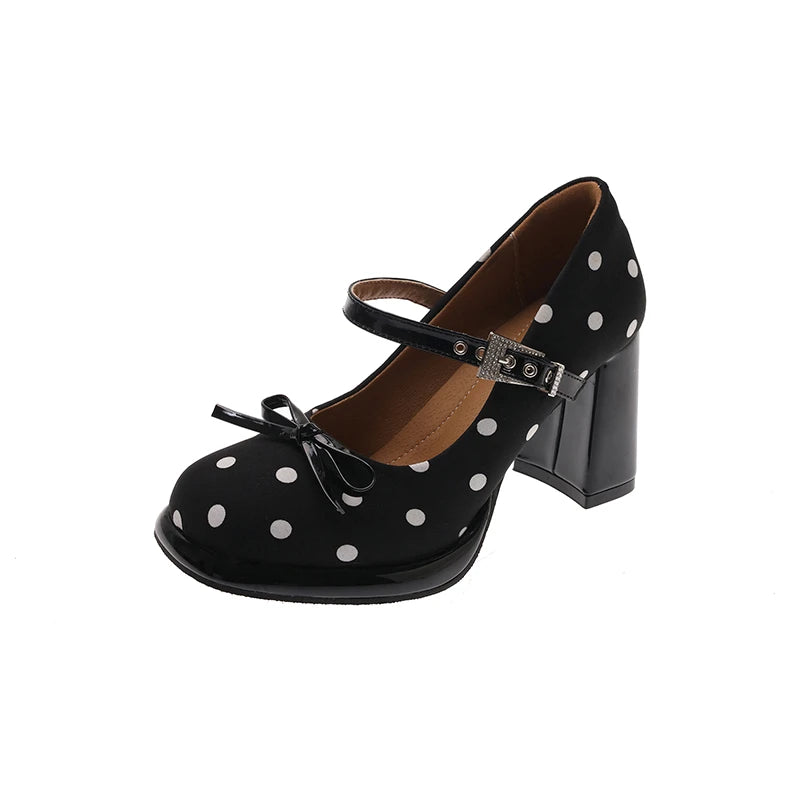 Sweet Polka Dot Mary Jane Shoes Women's Chunky Heel