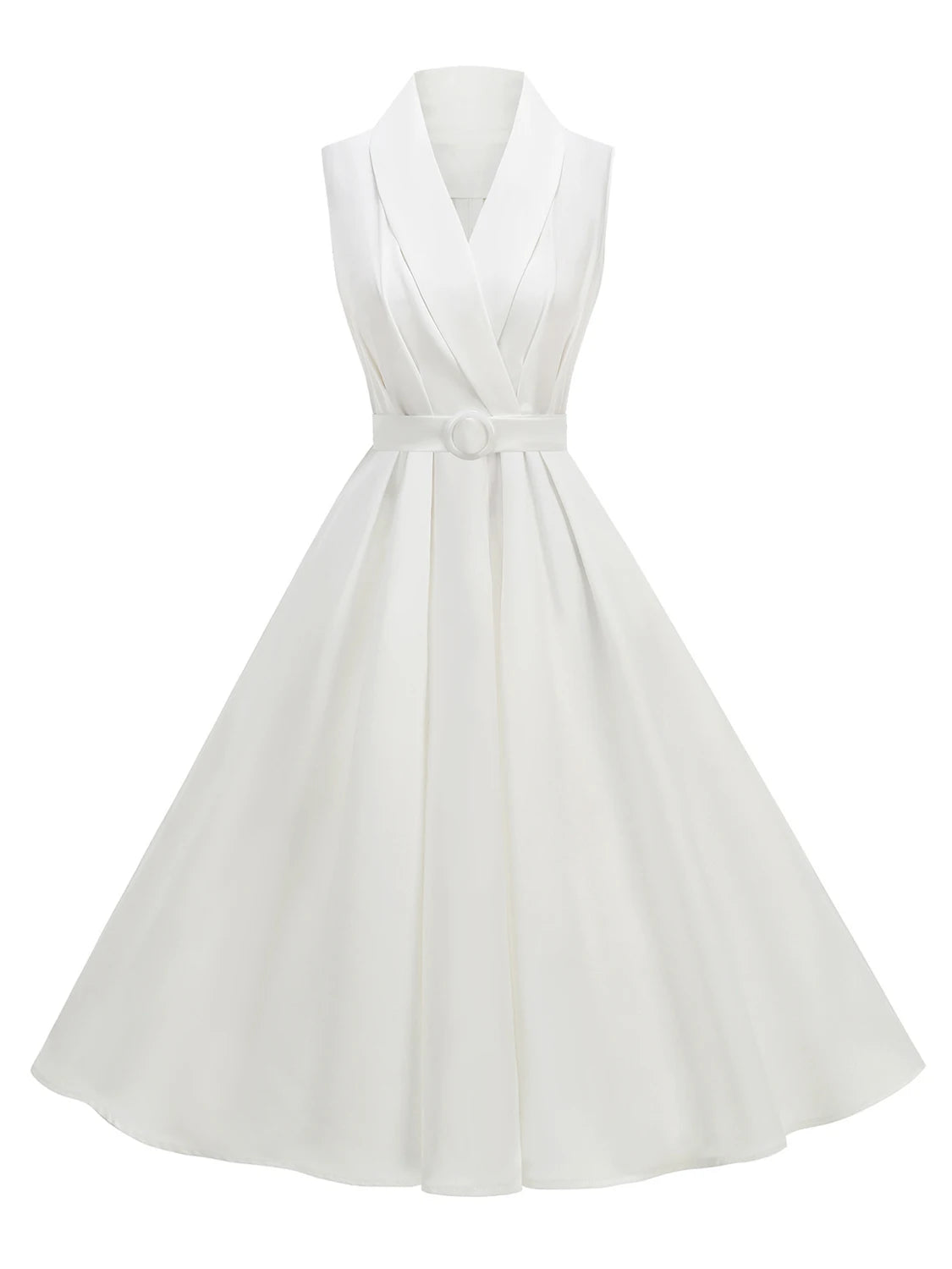 Polka Dot Sleeveless Collared Belted Summer Dress