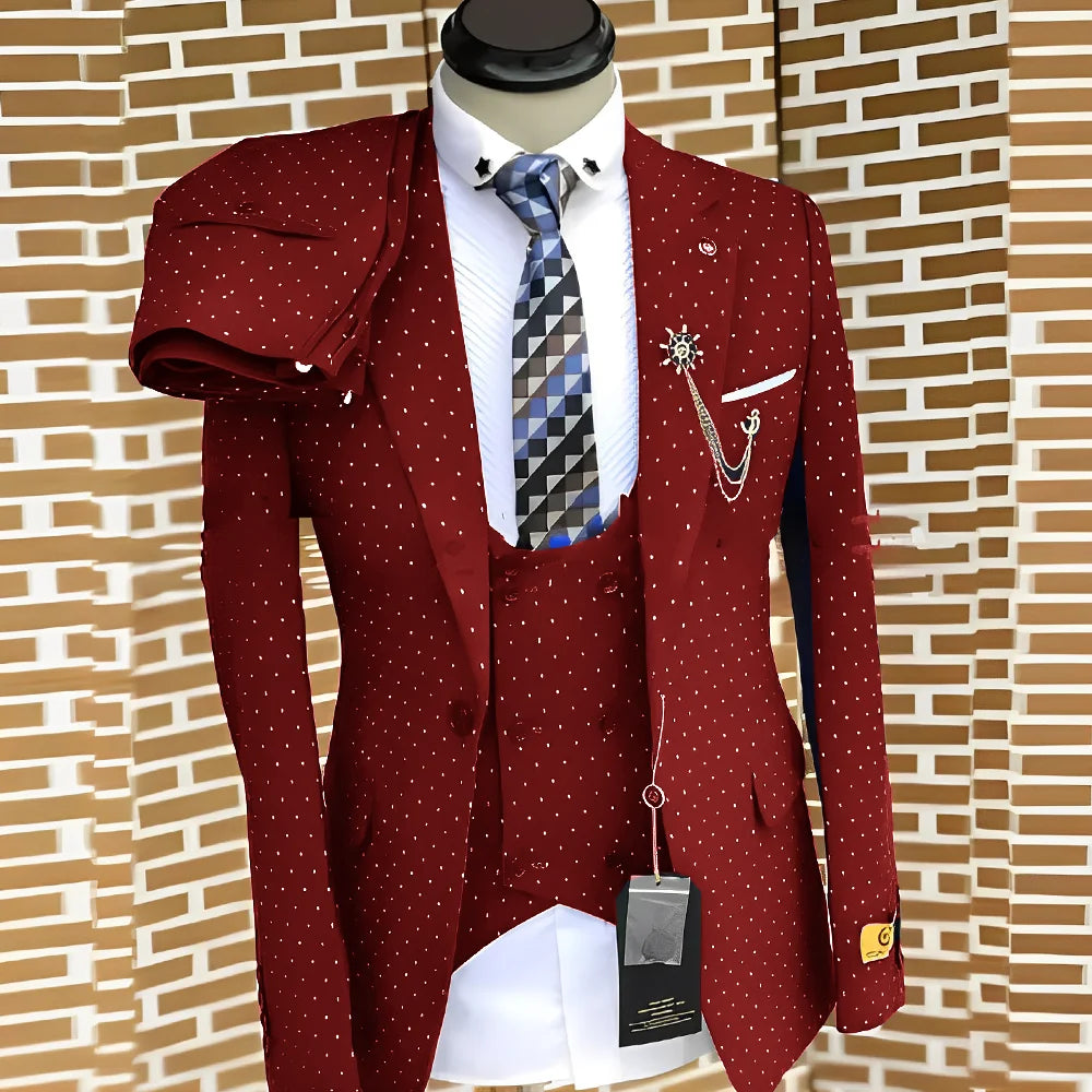 Men's Polka Dot 3-Piece Suit (Jacket, Vest + Pants)