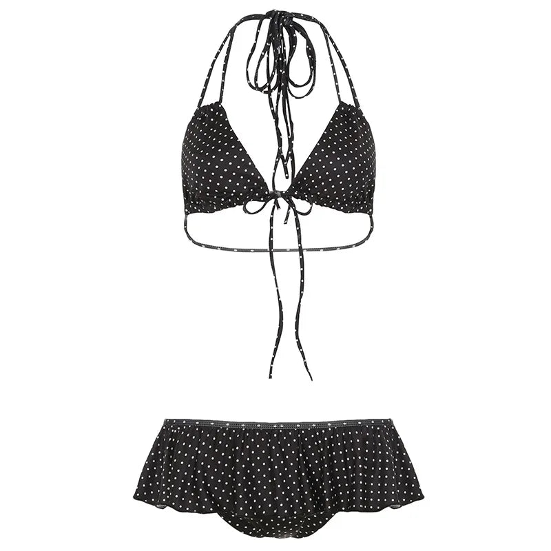 Bikini Set Women Polka Dot Ruffled Edge Swimsuit High Street