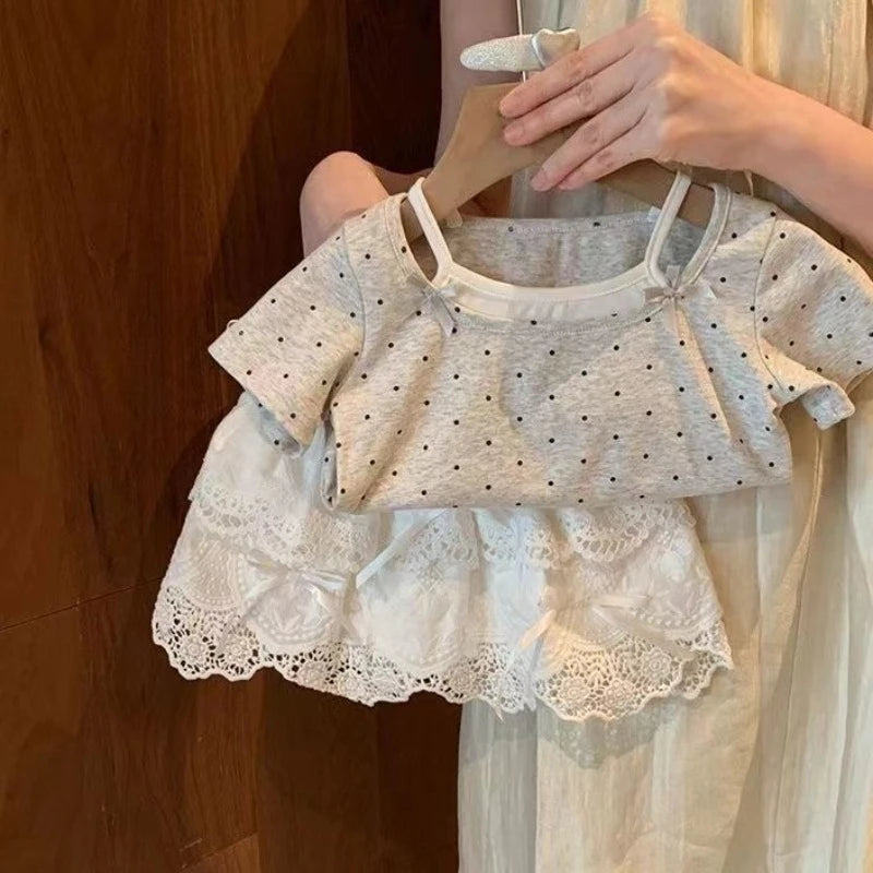 Girls Cute Polka Dot T-Shirt Summer Casual Short Sleeve