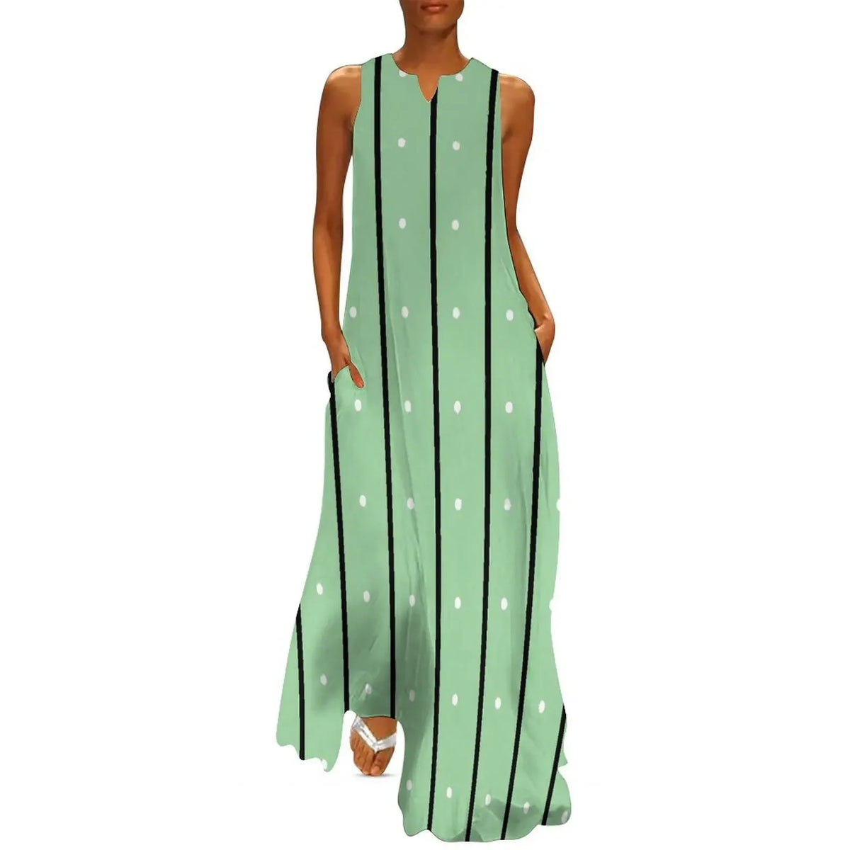 Robe Striped Polka Dot Women Beach Dress Summer Black and White Two Tone