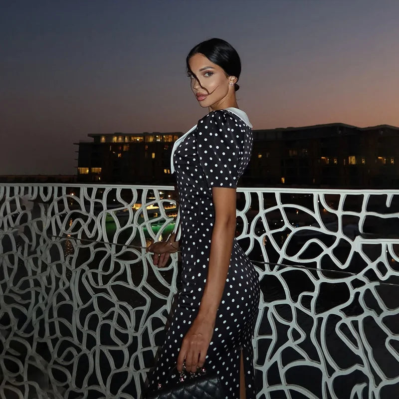 Dot Printed Dresses For Women Fashion Sexy Streetwear Short Sleeves Sheath