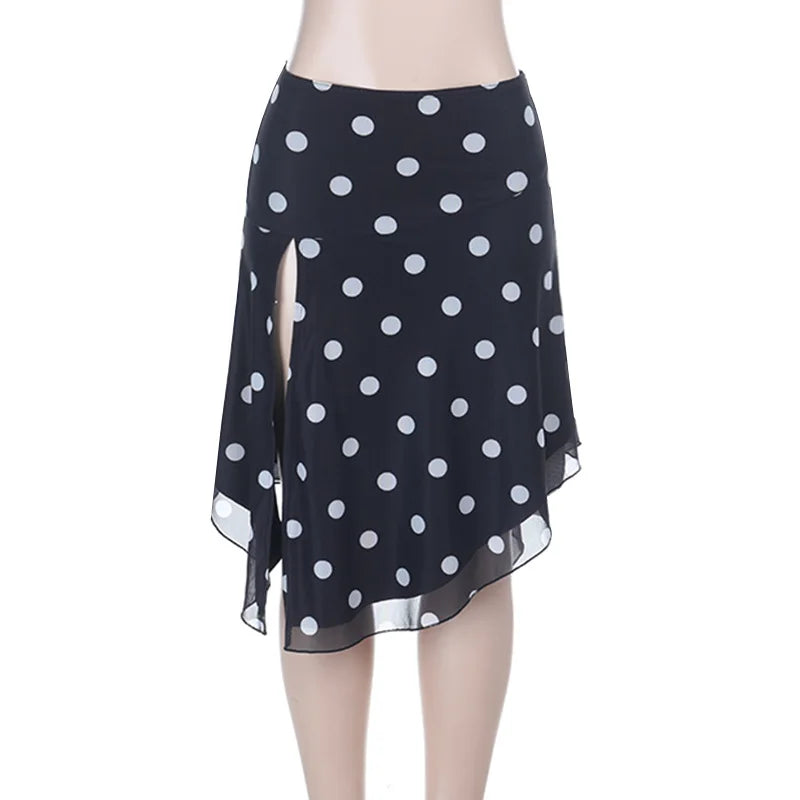 Polka Dot Print Medium and Long Dress Cute Girl Style Skirt Woman
