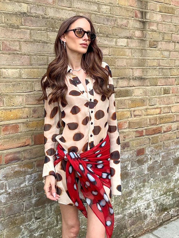 Sexy Print Polka Dot Women's Dress Trendy Full Sleeve Turn-down Collar Single Breasted Mini Dress 2026 Summer Chic Vacation Wear