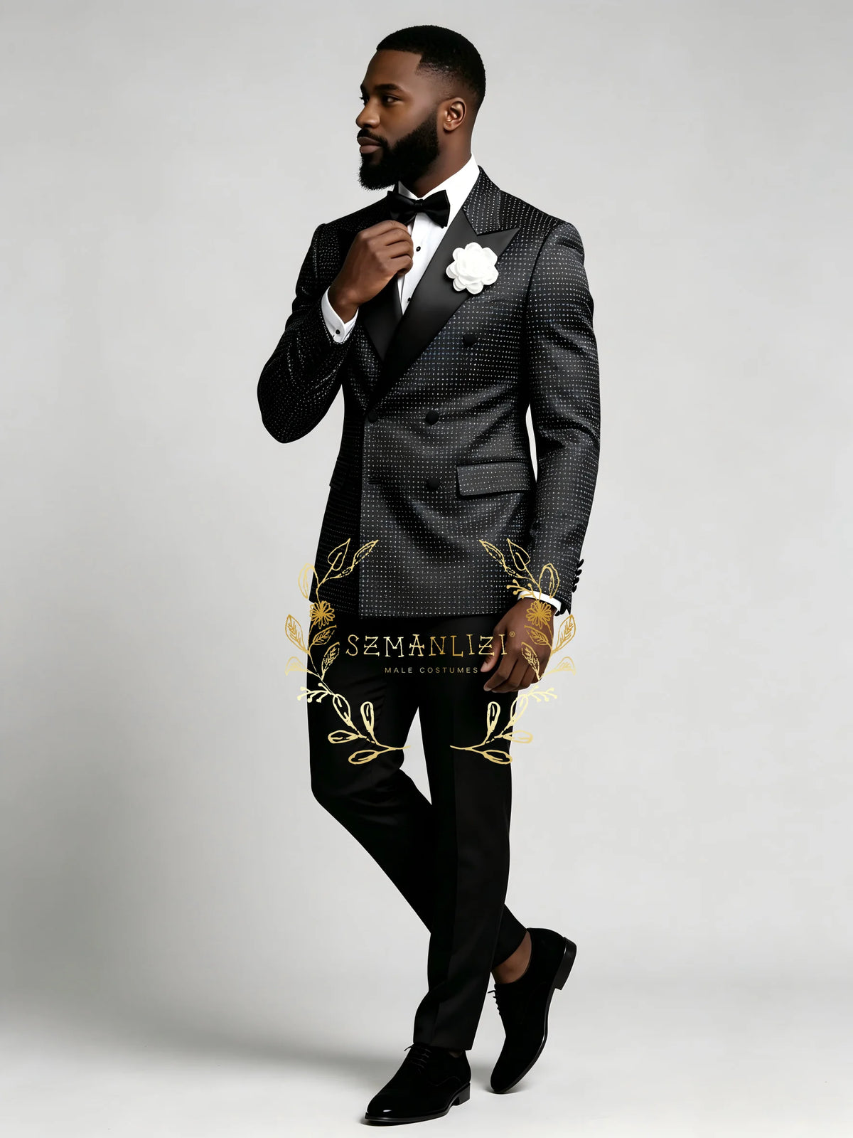 Men's Black Polka Dot 2-Piece Suit (Jacket + Pants)