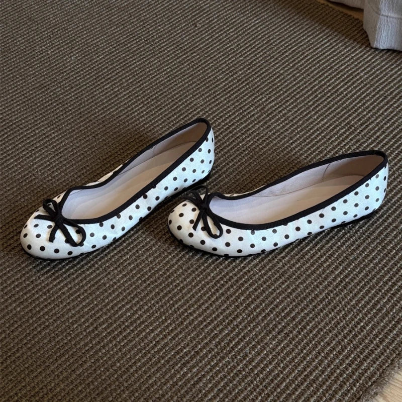 Designer Polka Dot Round Toe Ballet Flats for Women