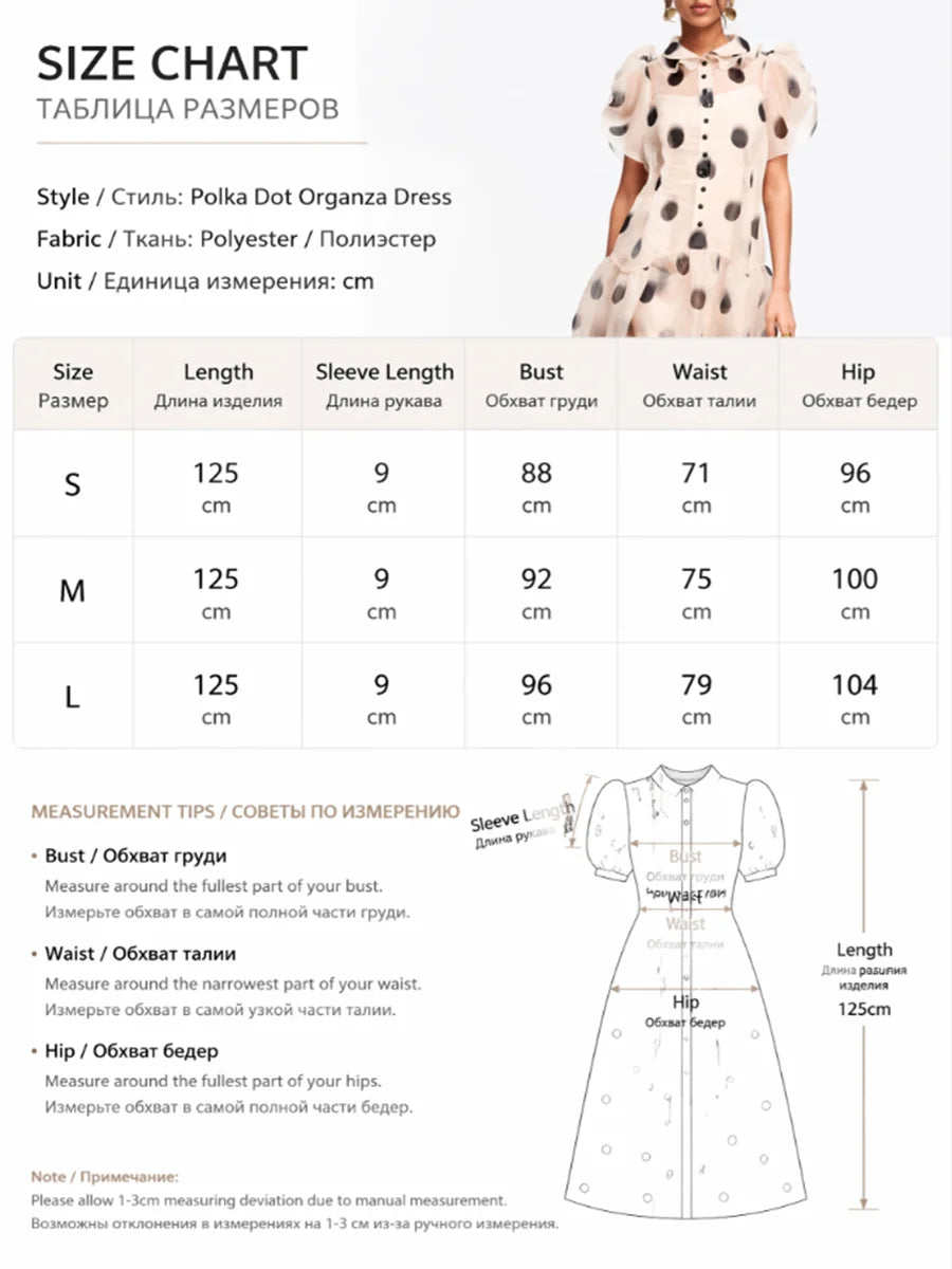 LIMO French Elegant See Through Polka Dot Dress Puff Sleeve Lapel High Waist