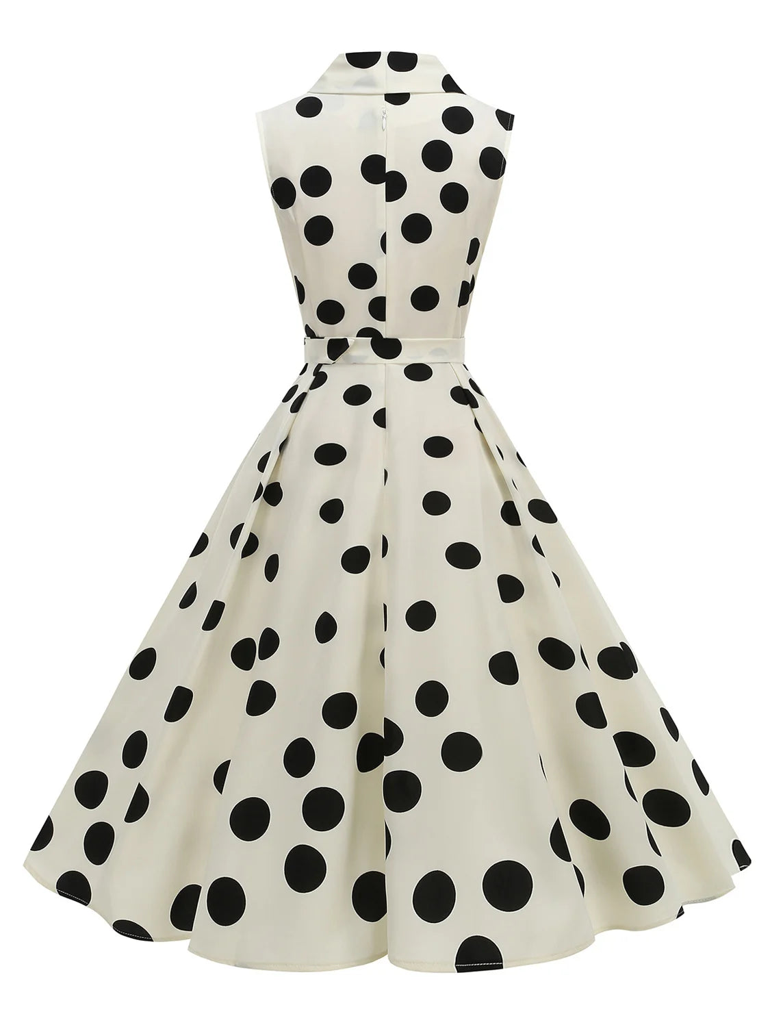 Polka Dot Sleeveless Collared Belted Summer Dress