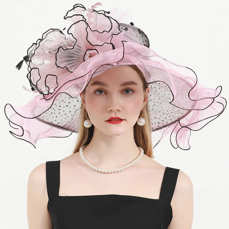 FS Green Kentucky Derby Hat Women Organza Polka Dot Visor Cap