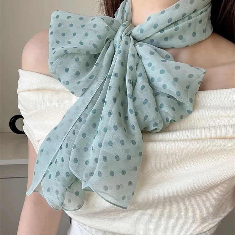 Ladies Polka Dot Silk Scarf Versatile Korean Ins Style Gentle