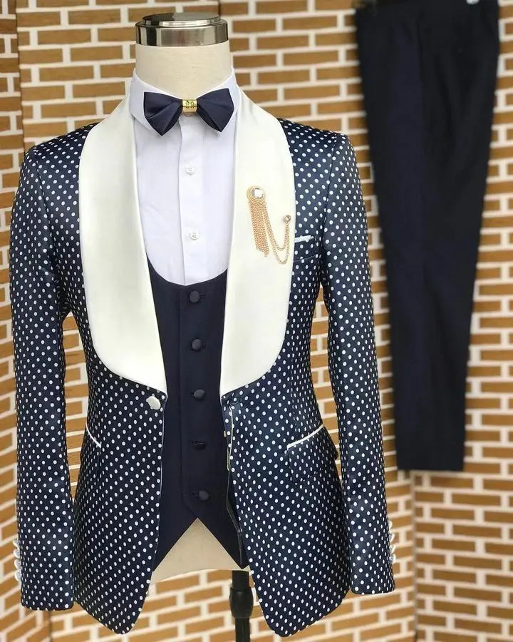 Polka Dots Formal Men Suits for Wedding Party Custom Made Groom