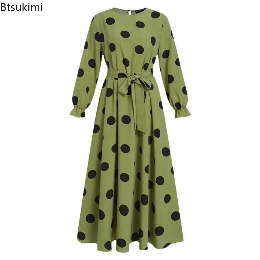 Women's Casual Dress Polka Dot Print Long Maxi Dress Party Casual
