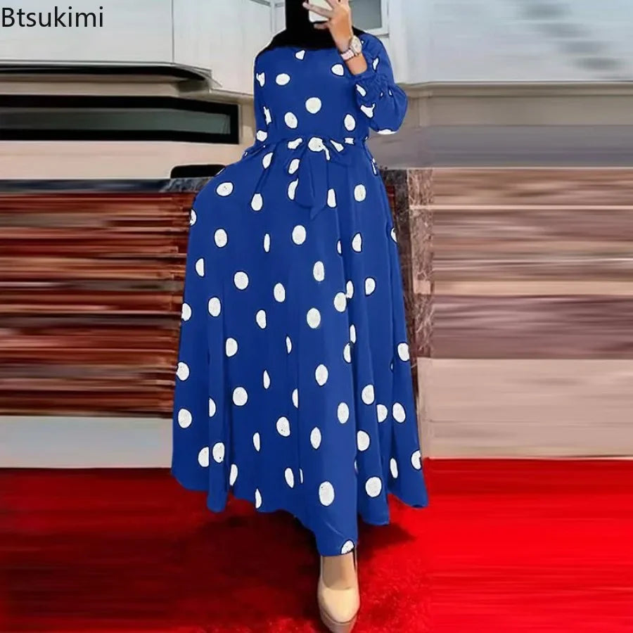 Women's Casual Dress Polka Dot Print Long Maxi Dress Party Casual