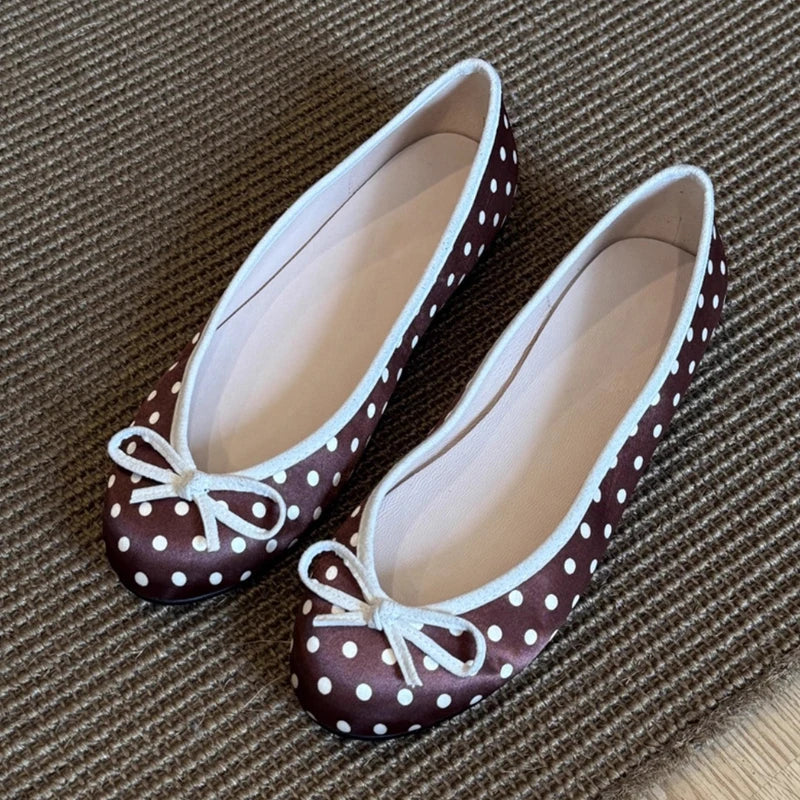 Designer Polka Dot Round Toe Ballet Flats for Women