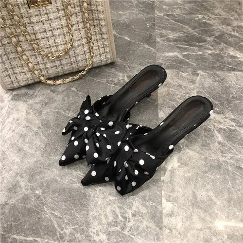Spring Slippers Women's Korean-Style Pointed Polka Dot Bow