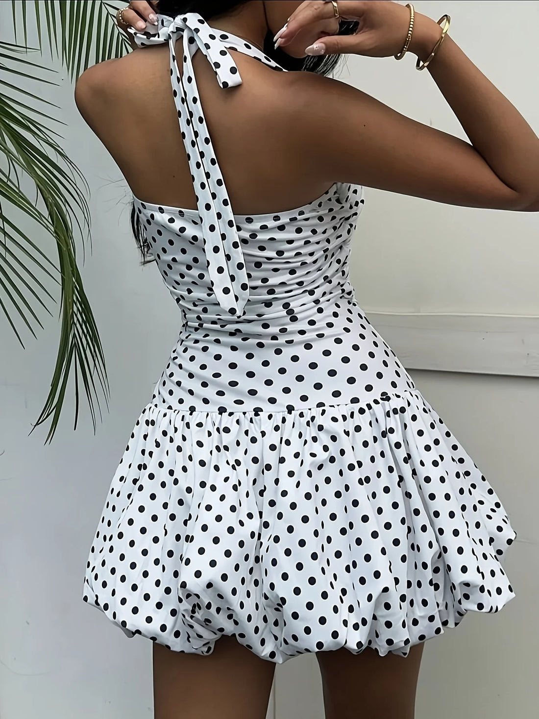 Sweet Spicy Polka Dot Halter Mini Dress | Open Back & Ruched Waist, Summer Beach Style