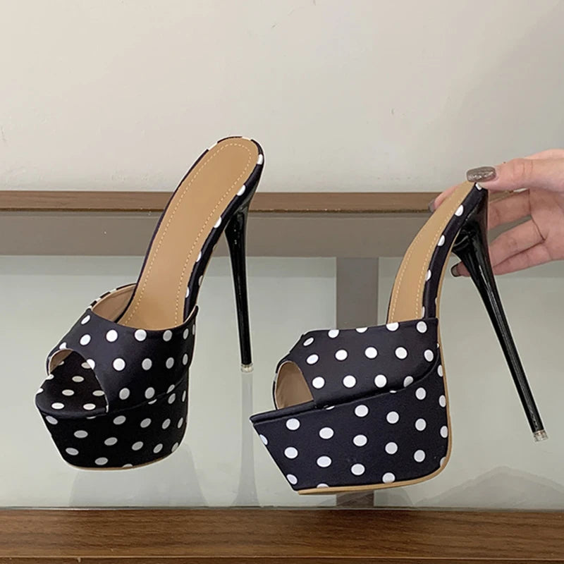 Liyke Sexy Super High Heels Slippers Women Summer Peep Toe Polka Dot shoes