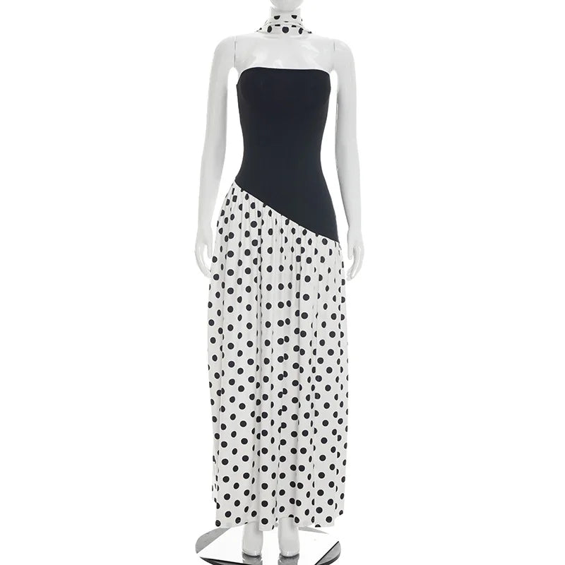 STYLISH LADY Polka Dot Print Maxi Dress 2026 Summer Women Strapless