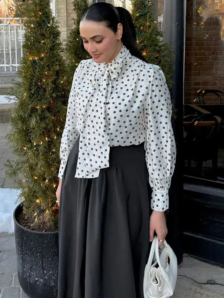 HH Polka Dot Shirts For Women Elegant Fashion Long Sleeve Blouses