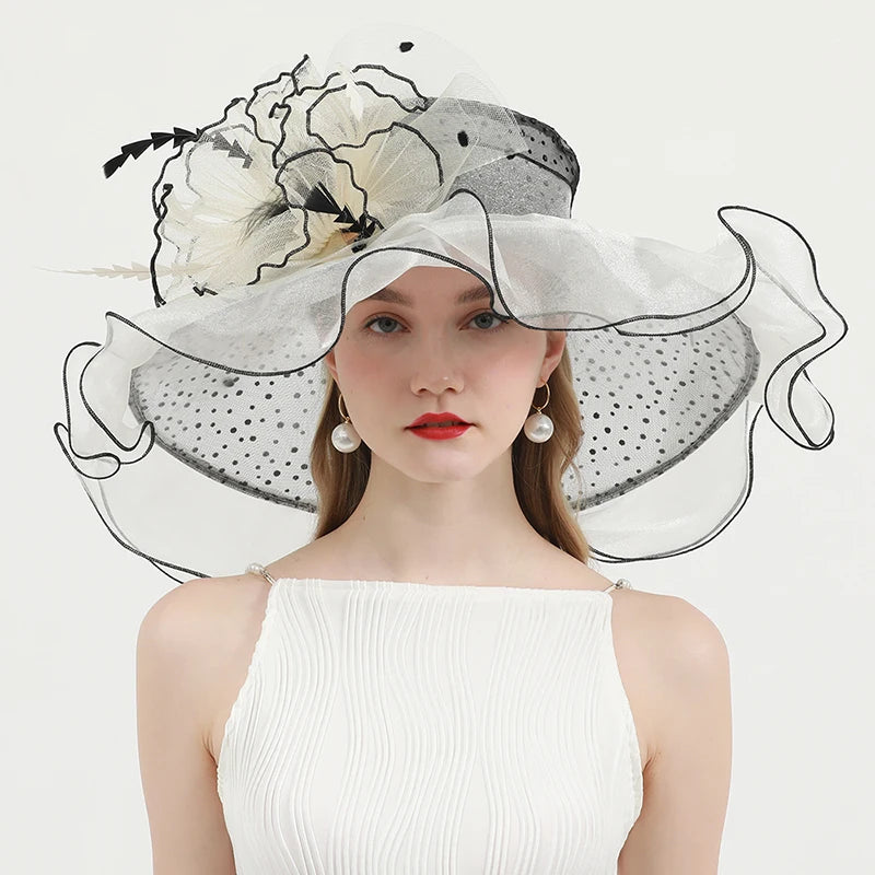FS Green Kentucky Derby Hat Women Organza Polka Dot Visor Cap